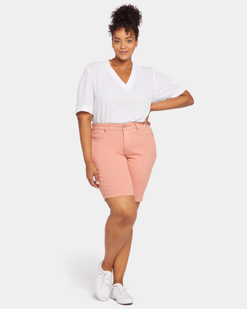 Front of a model wearing a size 14W Briella Short in Terra Cotta by NYDJ. | dia_product_style_image_id:200287